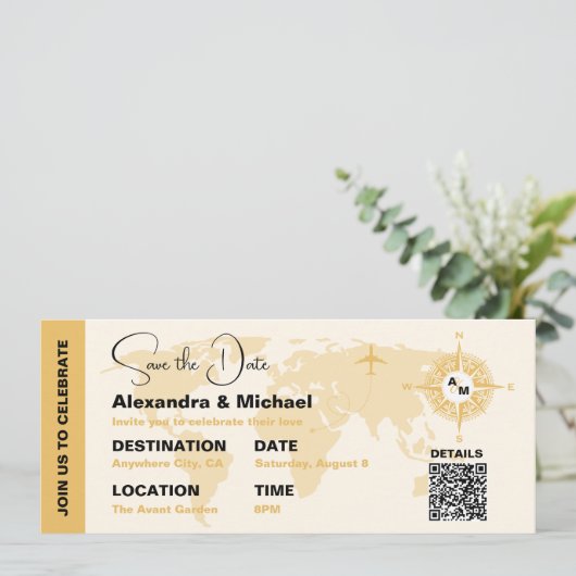 Moderner Schwarz-Gold-Pass Save the Date Einladung (Stehend Vorderseite)
