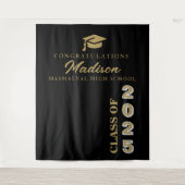 Moderner Schwarz-Gold-Script-Abschluss Wandteppich (Vorderseite)