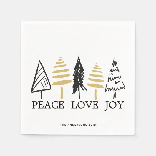 Moderner Schwarz & Gold Weihnachtsbaum Urlaub Serviette (Vorderseite)