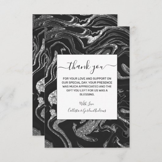 Moderner Schwarz-Grau-Silbermor-Glitzer Dankeskarte (Vorne/Hinten)