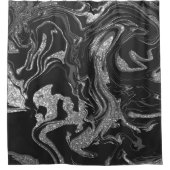 Moderner Schwarz-Grau-Silbermor-Glitzer Duschvorhang (Vorderseite)