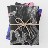 Moderner Schwarz-Grau-Silbermor-Glitzer Geschenkpapier Set (Beispiel)