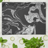 Moderner Schwarz-Grau-Silbermor-Glitzer Geschirrtuch (Gefaltet)