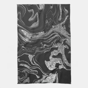 Moderner Schwarz-Grau-Silbermor-Glitzer Geschirrtuch