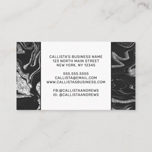 Moderner Schwarz-Grau-Silbermor-Glitzer Terminkarte (Rückseite)