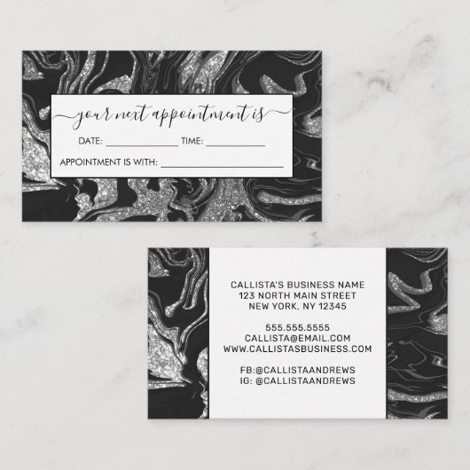 Moderner Schwarz-Grau-Silbermor-Glitzer Terminkarte (Vorne/Hinten)