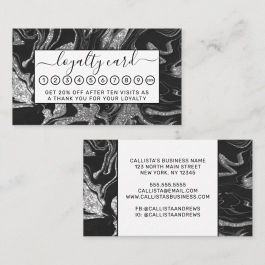 Moderner Schwarz-Grau-Silbermor-Glitzer Treuekarte (Vorne/Hinten)