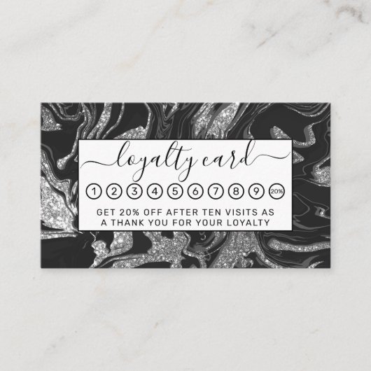 Moderner Schwarz-Grau-Silbermor-Glitzer Treuekarte (Vorderseite)