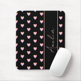 Moderner Schwarz-Rosa Herz Personalisierter Name Mousepad