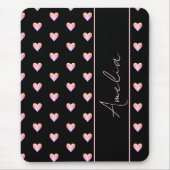 Moderner Schwarz-Rosa Herz Personalisierter Name Mousepad (Vorne)