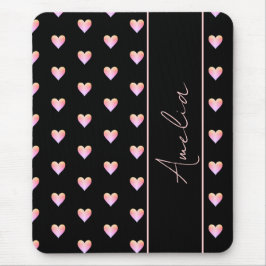 Moderner Schwarz-Rosa Herz Personalisierter Name Mousepad