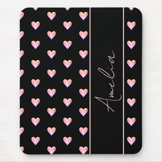 Moderner Schwarz-Rosa Herz Personalisierter Name Mousepad (Vorne)