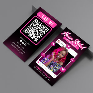 Moderner Schwarz & Rosa Instagram-Friseur-QR-Code Visitenkarte