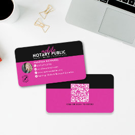 Moderner schwarz-rosa Notar-Signatur Business QR C Visitenkarte