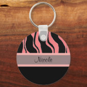 Moderner Schwarz-Rosa Zebra Personalisierter Schlü Schlüsselanhänger (Vorderseite)