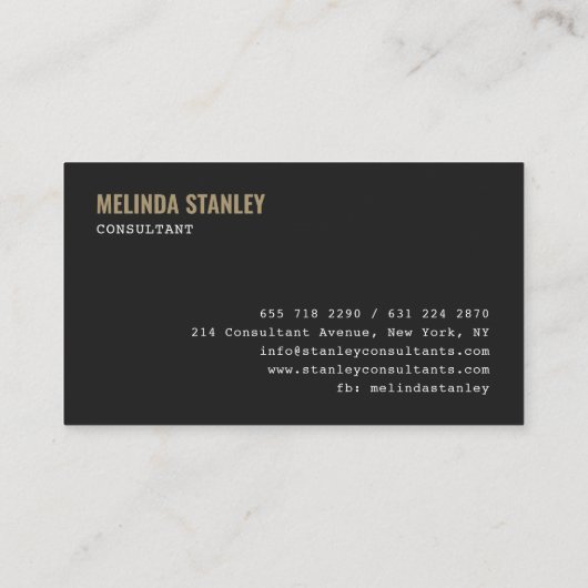 Moderner schwarz-schicker goldfarbener Folie elega Visitenkarte (Rückseite)