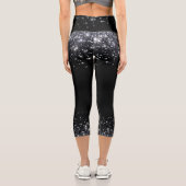 Moderner Schwarz-Silber-Glitzer Capri Leggings (Rückseite)