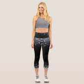 Moderner Schwarz-Silber-Glitzer Capri Leggings (Vorderseite)