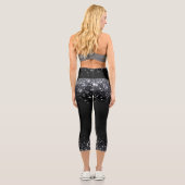 Moderner Schwarz-Silber-Glitzer Capri Leggings (Rückseite)