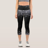 Moderner Schwarz-Silber-Glitzer Capri Leggings (Vorderseite)