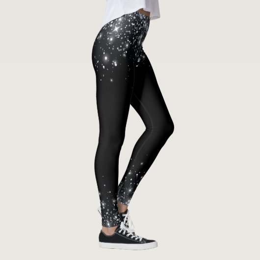 Moderner Schwarz-Silber-Glitzer Leggings (Rechts)
