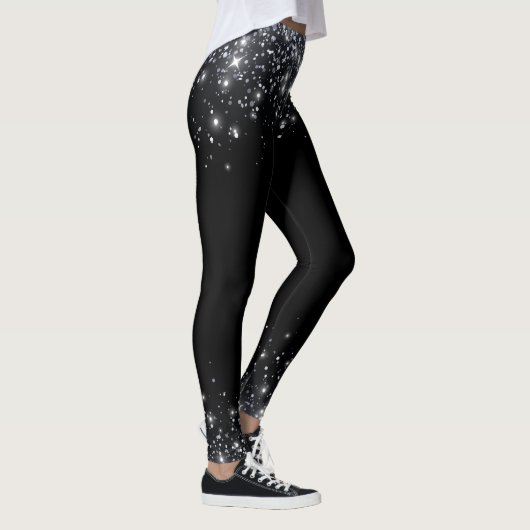 Moderner Schwarz-Silber-Glitzer Leggings (Rechts)