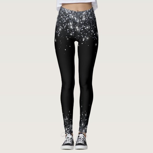 Moderner Schwarz-Silber-Glitzer Leggings (Vorderseite)