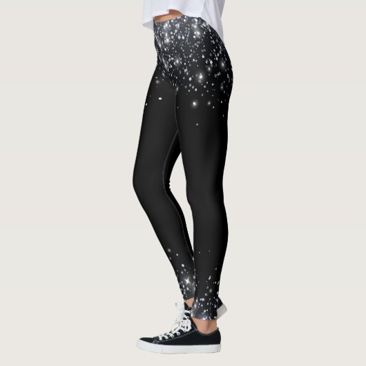 Moderner Schwarz-Silber-Glitzer Leggings (Links)