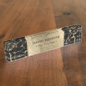 Moderner Schwarz-u. Goldmarmor Namensplakette (Seite)