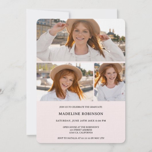 Moderner Schwarz und Schwarz - 4 Fotos Abschluss Einladung (Rückseite)