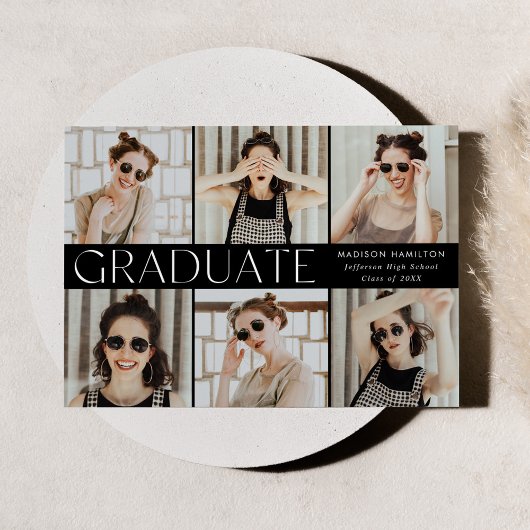 Moderner Schwarz-Weiß-12-Foto-Abschluss Ankündigung