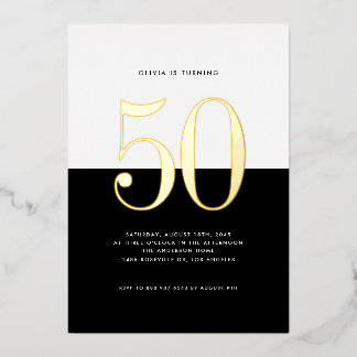 Moderner Schwarz-Weiß-50. Geburtstags-Goldfilm Folieneinladung