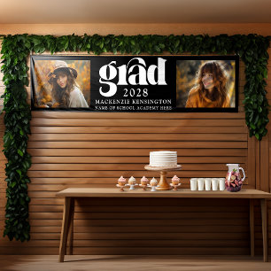 Moderner Schwarz-Weiß-Abschluss 2 Foto lang Banner