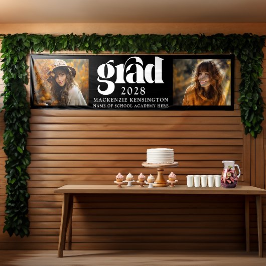 Moderner Schwarz-Weiß-Abschluss 2 Foto lang Banner