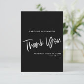 Moderner Schwarz-Weiß-Abschluss für handgeschriebe Dankeskarte (Stehend Vorderseite)