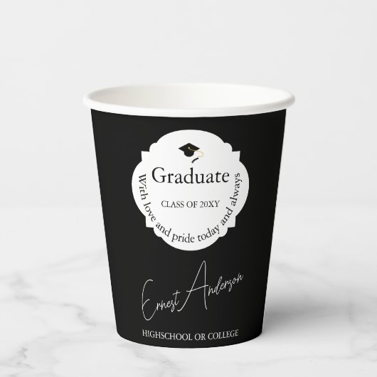 Moderner Schwarz-Weiß-Abschluss Pappbecher (Rückseite)