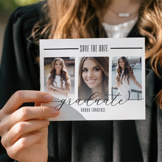 Moderner Schwarz-Weiß-Abschluss Save the Date |