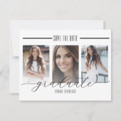 Moderner Schwarz-Weiß-Abschluss Save the Date | (Vorderseite)