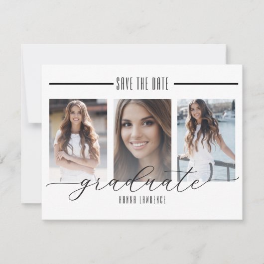 Moderner Schwarz-Weiß-Abschluss Save the Date | (Vorderseite)