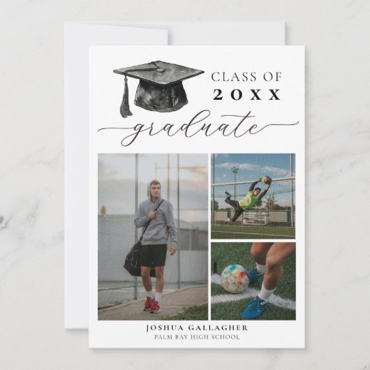 Moderner Schwarz-Weiß-Abschluss Save the Date Ankündigung (Vorderseite)