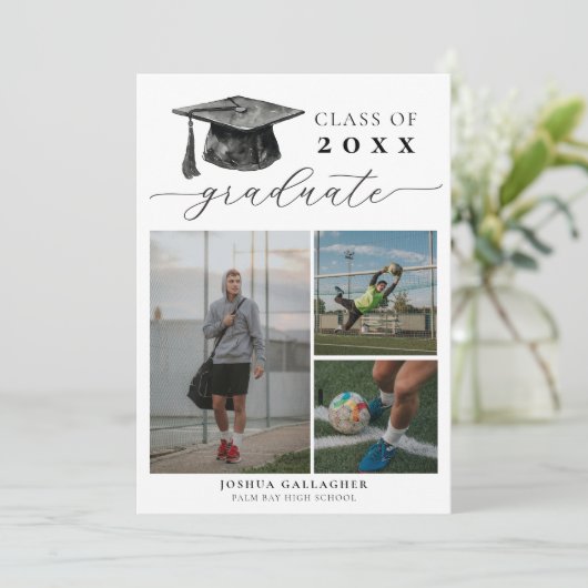 Moderner Schwarz-Weiß-Abschluss Save the Date Ankündigung (Stehend Vorderseite)