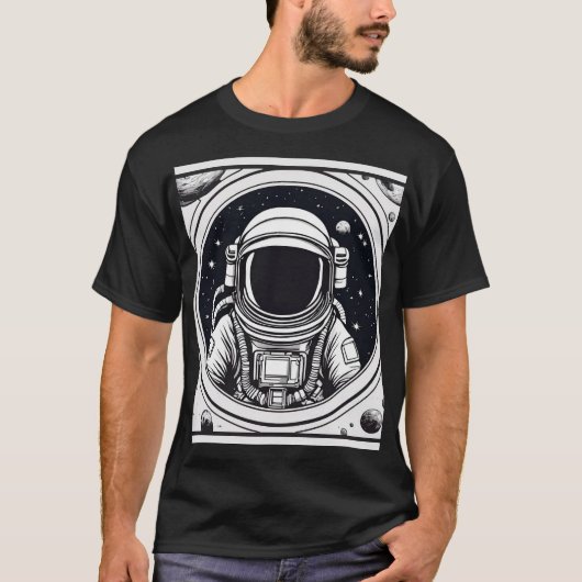 Moderner Schwarz-Weiß-Astronauten Männer-T - Shirt (Vorderseite)