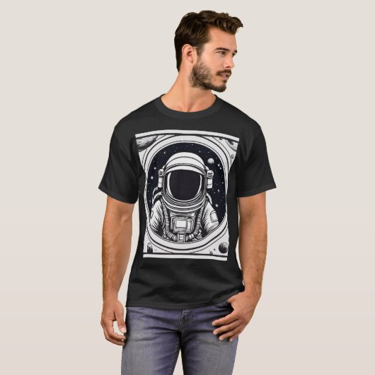 Moderner Schwarz-Weiß-Astronauten Männer-T - Shirt (Vorne ganz)