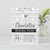 Moderner Schwarz-Weiß-Azalee Llama Geburtstag Einladung (Stehend Vorderseite)