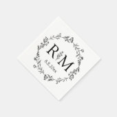 Moderner Schwarz-Weiß-Botanischer Monogramm-Hochze Serviette (Ecke)