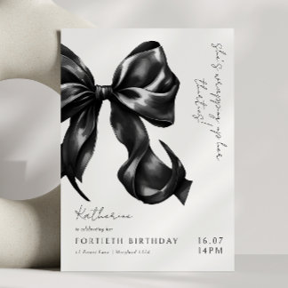 Moderner Schwarz & Weiß Bow 40. Geburtstag Einladung
