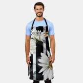 Moderner Schwarz-Weiß-Daisy-Streifen Individuelle Schürze (Getragen)