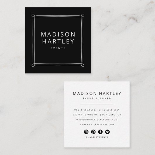 Moderner Schwarz-Weiß-Dekorrahmen Quadratische Visitenkarte (Vorne/Hinten)
