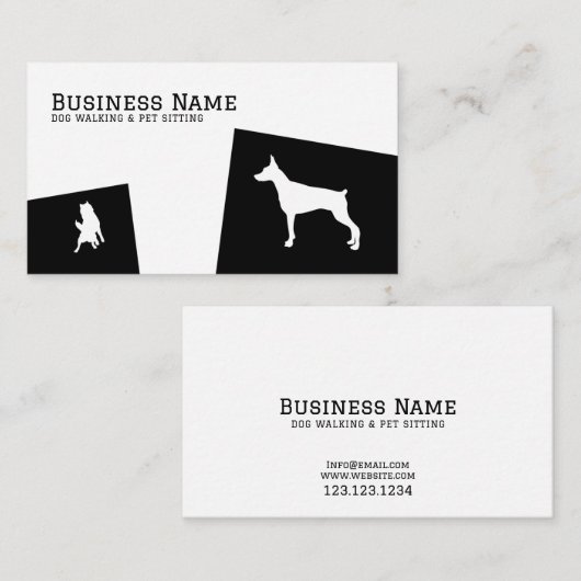 Moderner Schwarz-Weiß Doberman Hund Walking Visitenkarte (Vorne/Hinten)