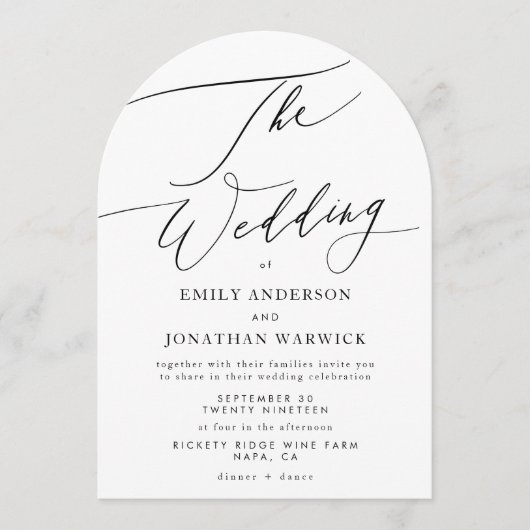 Moderner Schwarz-Weiß-Einfache Hochzeitsbogen Einladung (Vorderseite)